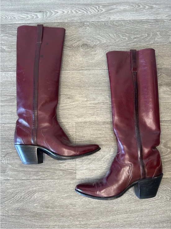 Vintage Shoes - Vintage Burgundy Leather Knee High Boots Western Y2K Size 5.5B Bohemian Festival
